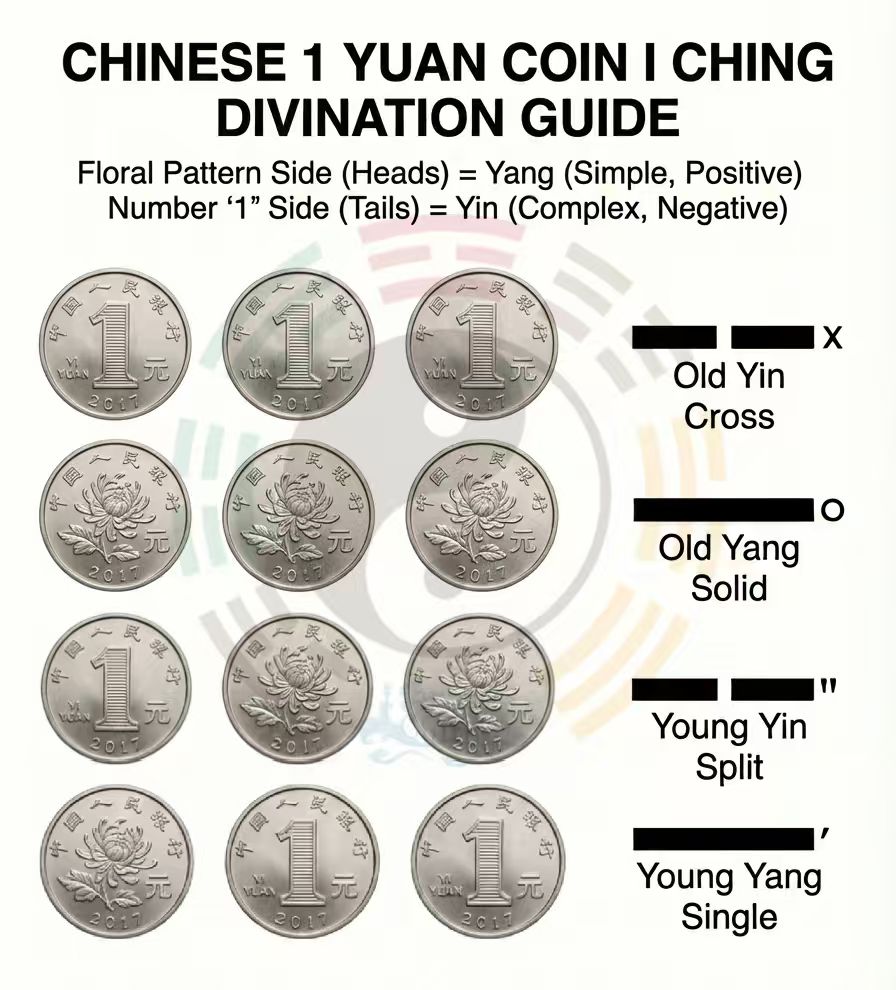 Chinese 1 Yuan Coin I Ching Divination Guide